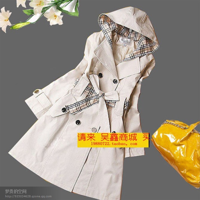 Free shipping New arrival 2010 check cap double breasted long trench outerwear design female h393
