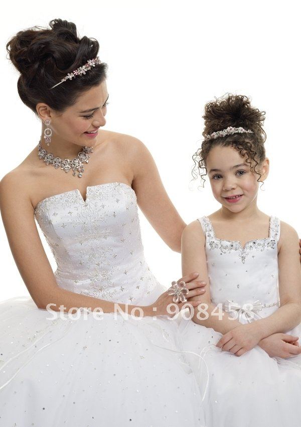 Free Shipping New Arrival 2012 A-line Square Ankle-length Organza Flowergirl Dress with Appliques