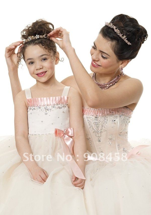 Free Shipping New Arrival 2012 A-line Square Ankle-length Organza Flowergirl Dress with Appliques