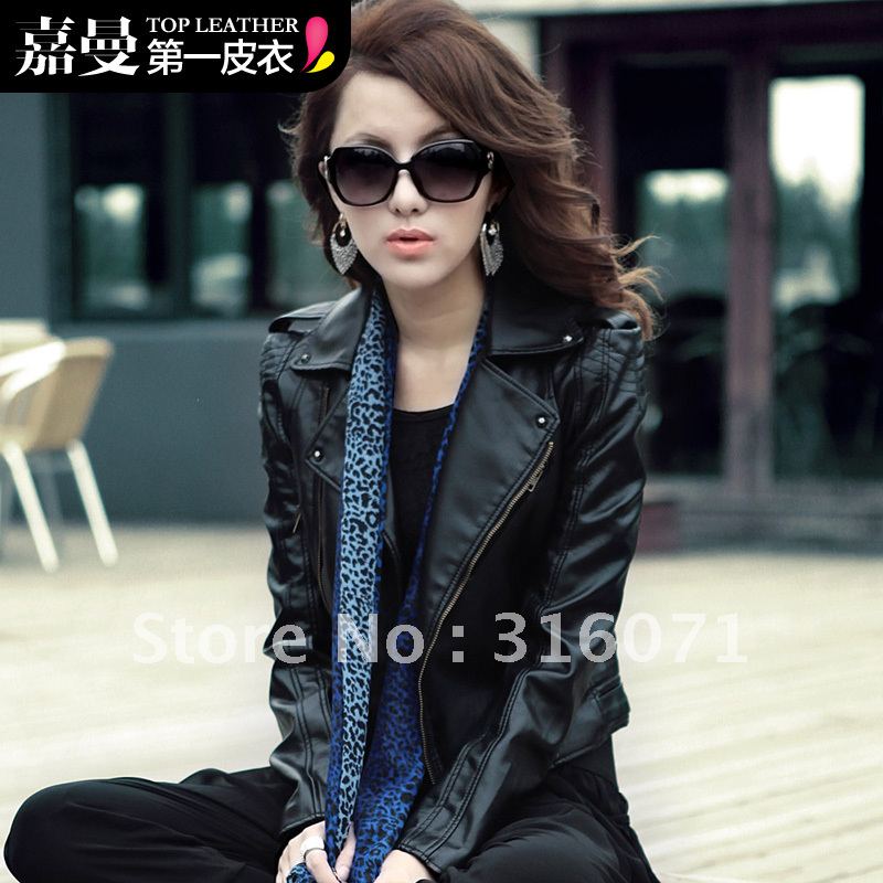 Free shipping :new arrival 2012 autumn outerwear fashion design slim small leather clothing women's motorcycle jacket