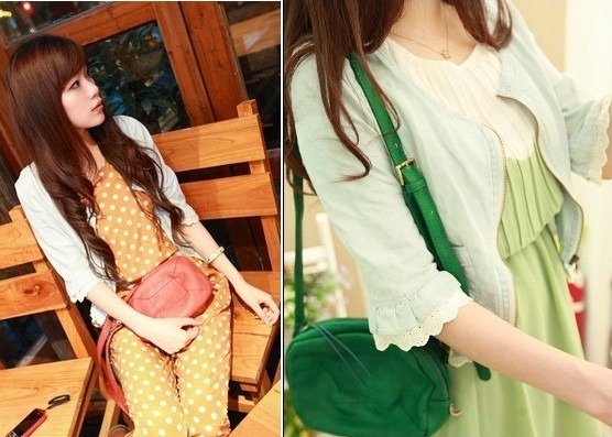 Free shipping New arrival 2012 autumn women's lace decoration vintage short denim jacket denim