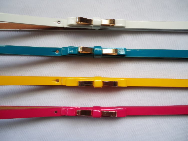 Free shipping New arrival 2012 japanned leather bow product fashion all-match ultrafine women's skirt accessories belt