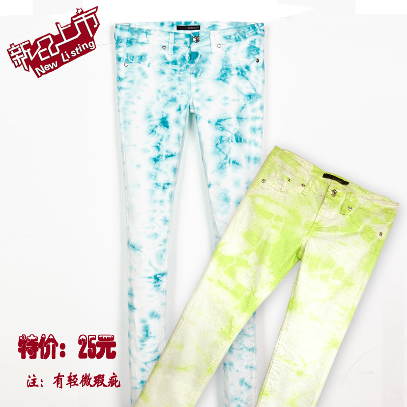 Free Shipping New arrival 2013 fashion tie-dyeing women's trousers 100% multicolour tie-dyeing cotton skinny pants tie-dyeing