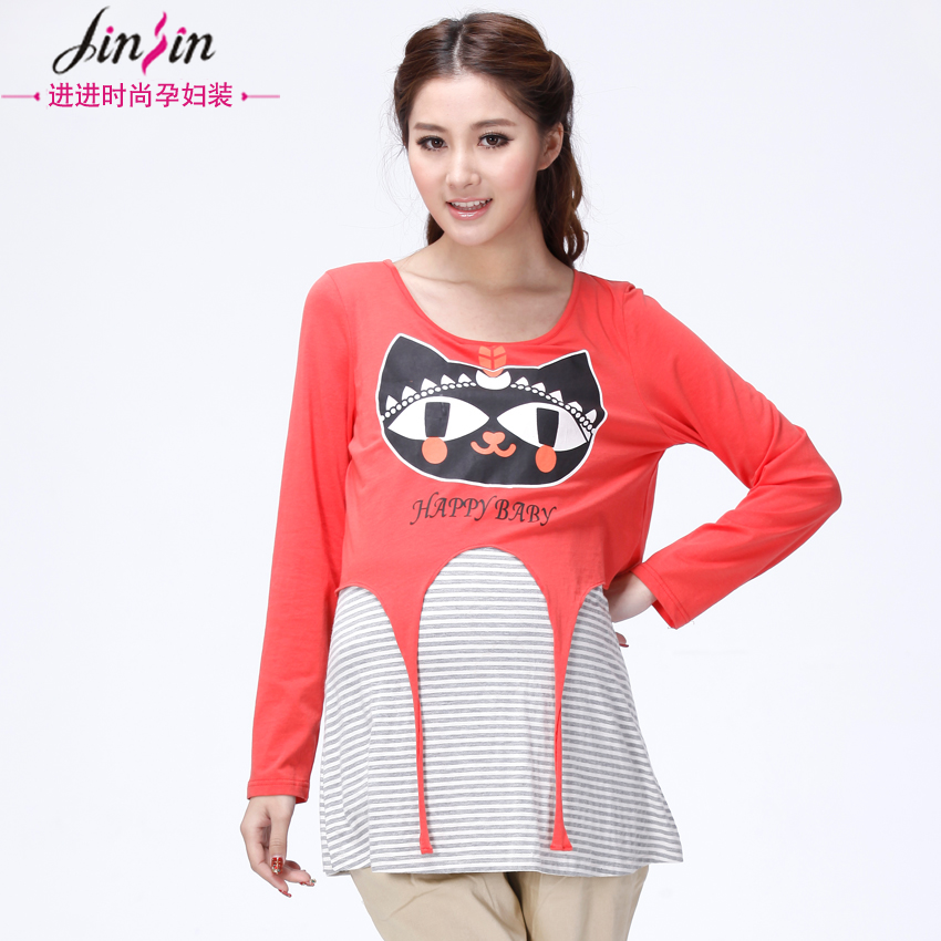 Free shipping new arrival 2013 happy baby maternity spring long-sleevecartoon desigh plus size fashion maternity top
