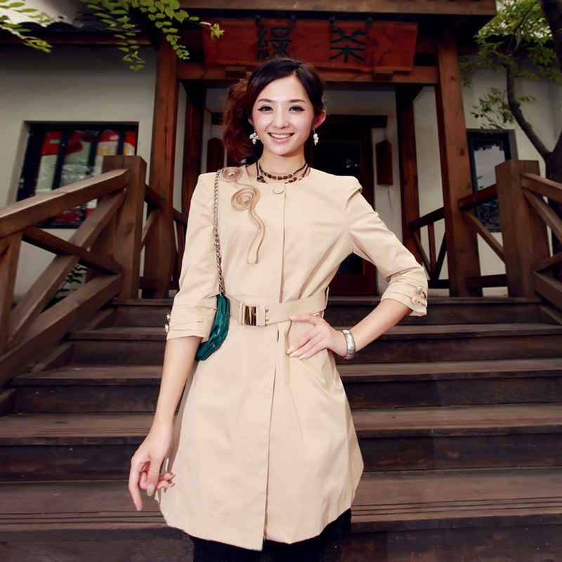 Free Shipping New arrival 2013 spring and autumn women's fashion double breasted trench women's medium-long slim  Outerwear