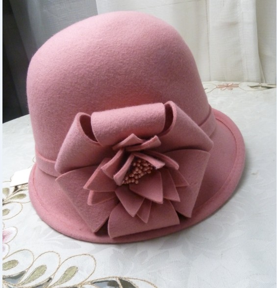 Free Shipping New arrival 2013 wool fedoras quality elegant flower bucket hat woolen hat