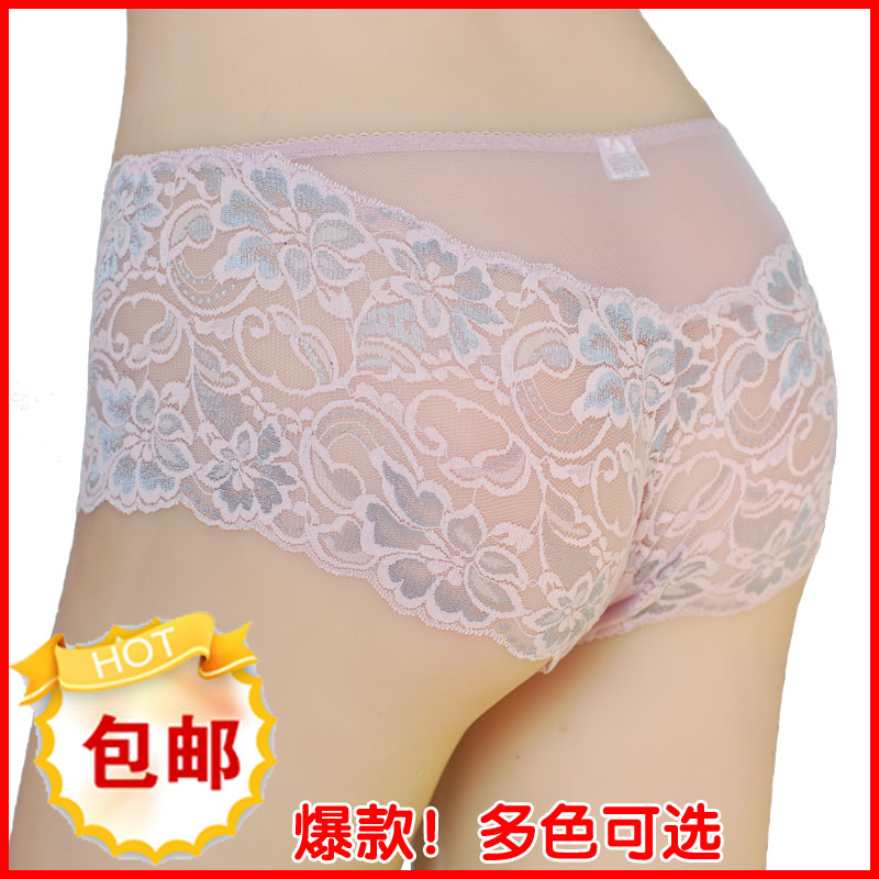 Free.shipping.New arrival 4 plus size sexy seamless lace gauze low-waist cotton female panties