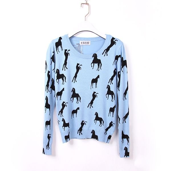 Free shipping,new arrival  all-match high quality horse pattern thin women's sweaters,2 colors,retail/wholesale
