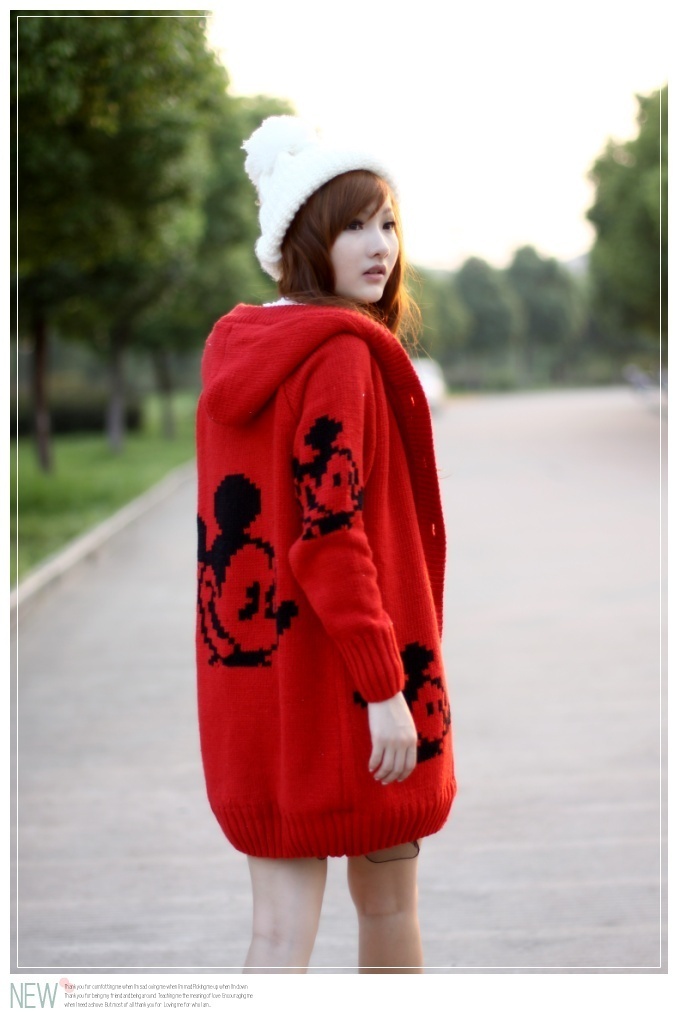 Free shipping,new arrival autumn and winter MICKEY thickening plus velvet hooded medium-long sweater outerwear wholesale/retail