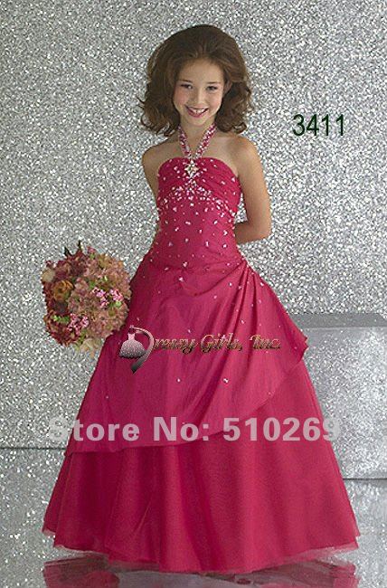 Free Shipping New Arrival Beaded Halter  Backless Satin and Organza  Flower Girl Dress