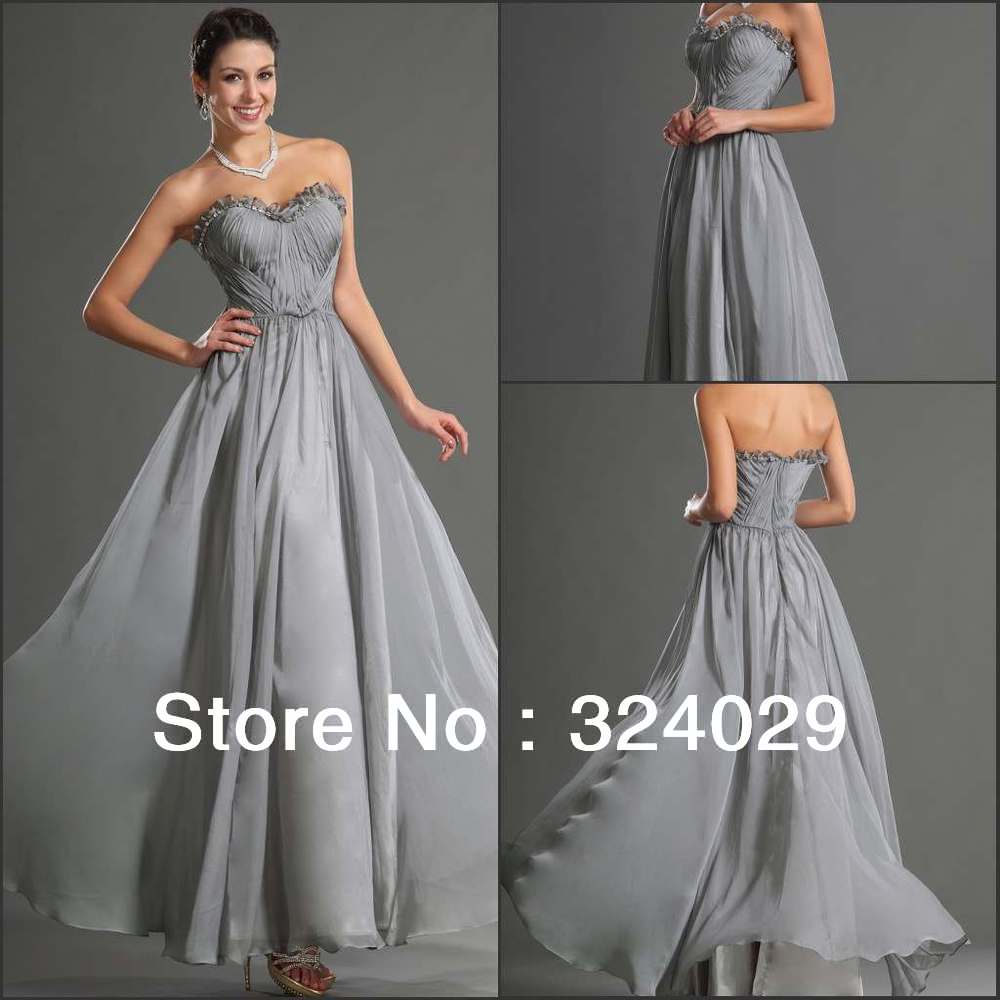 Free Shipping New Arrival Elegant A Line Sweetheart  Gray Chiffon Evening Dress US Size 4 ,6 ,8 ,10 ,12 ,14,16