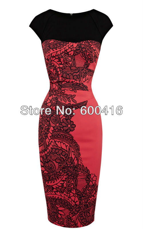 Free Shipping New Arrival  Elegant Lace Print Pencil Dress 121123KM01