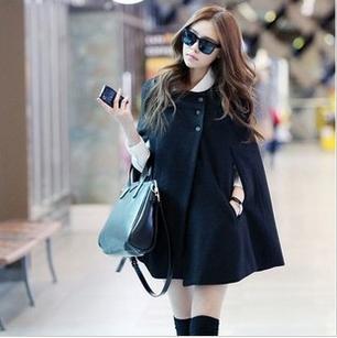 Free Shipping New Arrival Fashion 2012 ponchos Cheap Clothes Women winter long trench Coats Black 30% Off Wholesale