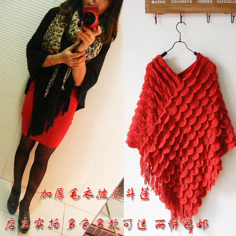 free shipping New arrival fashion loose tassel cape thickening female sweater outerwear