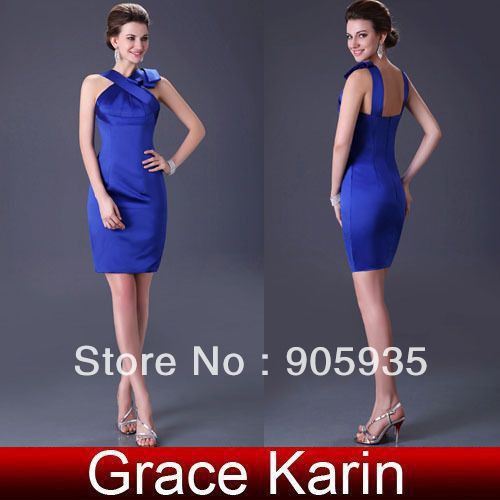 Free Shipping New Arrival!! Grace Karin Short Stunning Satin Prom Gown Cocktail Evening Dress, Blue 8 Size CL2017