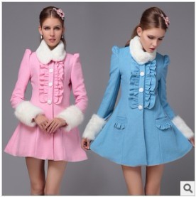 Free Shipping,new arrival,graceful ladies' brand fashion winter wool coat,trench jacket with fur collar,S,M,L,XL