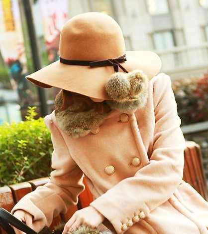 free shipping New arrival hat autumn and winter large woolen cap cute rabbit fur ball wool cap kaki