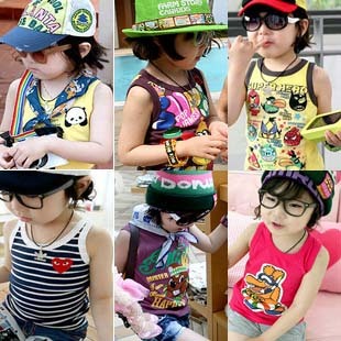 Free shipping New arrival hot-selling 2012 child T-shirt short-sleeve vest male child girls top clothing multicolor