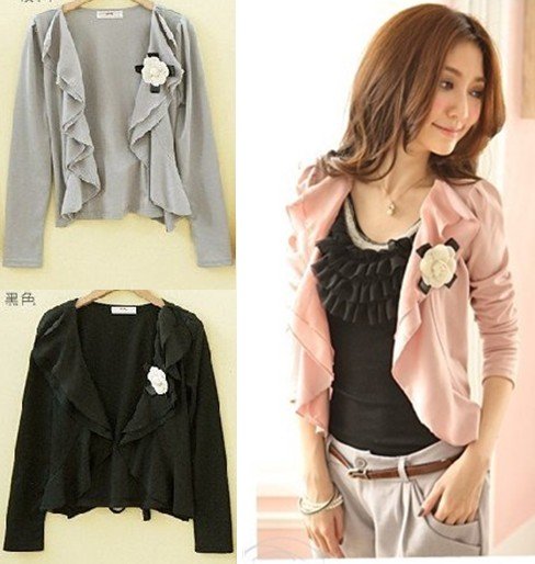 Free shipping New arrival ladies long sleeve wave cardigan jacket coat Women's chiffon slim Suit women's clothing