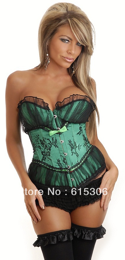 Free Shipping!!New Arrival New Design Green Lace Sexy Corset Lingerie ,Hot Sale With Wholesale