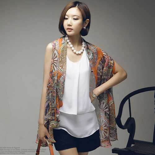 Free shipping , New Arrival , OL ladies ' Summer Chiffron Thin Long Print Formal Tees , Women ' Elegant tops , Wholesale , A203