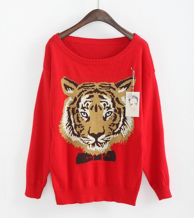 Free Shipping New Arrival! On sale !handsome unique design Tiger knitted sweater women,pullover sweater, women clothing SG1005MY