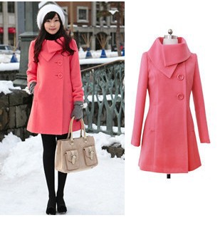 Free shipping-New Arrival Popular Women's Noble Long Wool Coat/ lady Winter Jacket Bud Collar Black Yellow Rose