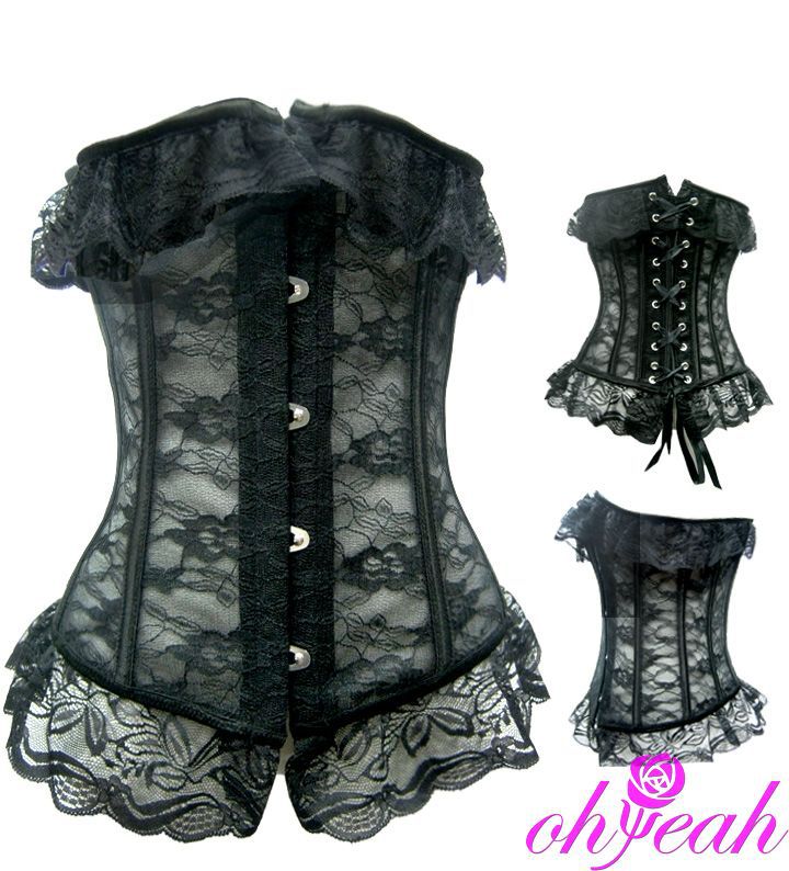 Free Shipping New arrival recommend lace lingerie sexy bustier gothic corset set A2207 including the nipper cover (size S-2XL)
