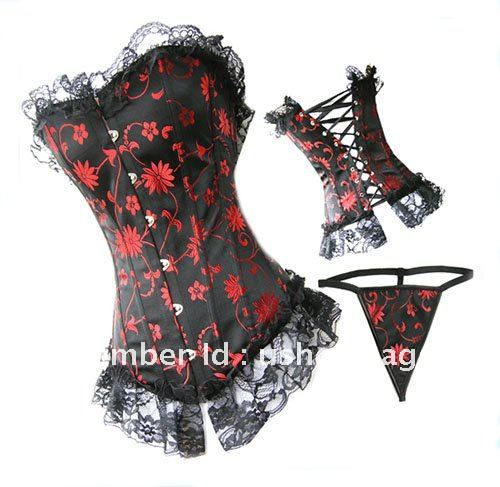 Free shipping!! New arrival red sexy lace up steel corset bustier G-String shapers underwear sleepwear M size