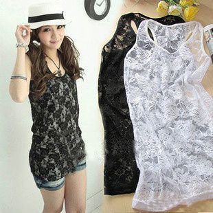 free shipping New arrival rose single tier tank full lace cutout vest black white