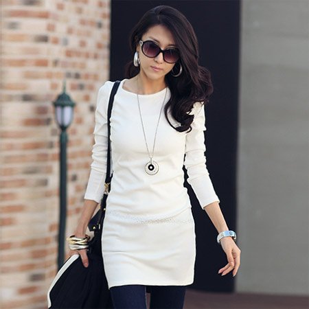 Free Shipping New arrival simple white and black  long-sleeved dress/Women's autumn dresses/Wholesale & Retail