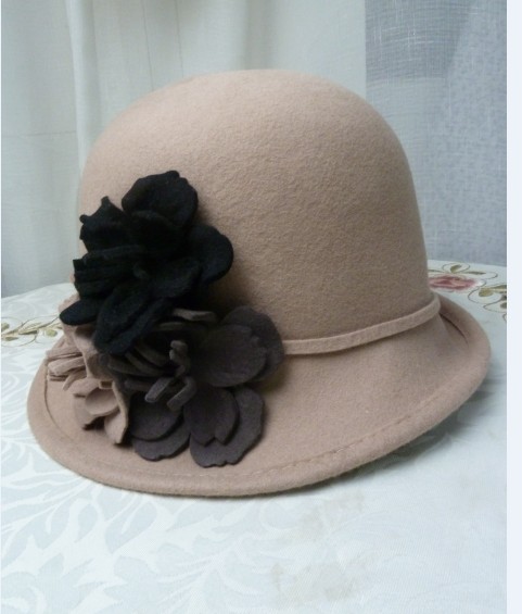 Free Shipping New arrival single women's autumn and winter bucket hats fedoras pure wool three-color flower elegant hat