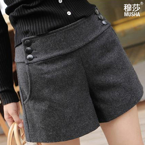 Free Shipping New Arrival Thickening Ladies' woolen shorts Causal Botton Fly boot Pants(Black+Gray+Blue+S/M/L/XL)121224#8