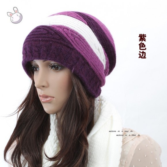 Free shipping-- New arrival three-color stripe rabbit fur hat knitted hat general fashion warm hat