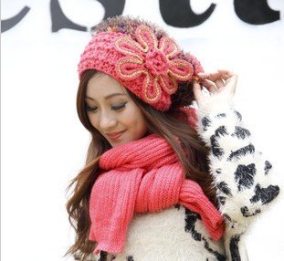 Free shipping New arrival winter bow flower yarn plush thermal female autumn and winter fashion hat 1010012