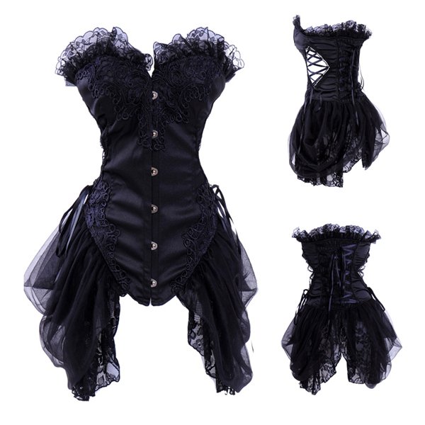 Free Shipping New Arrival Women Clothing Black Satin steel bone Sexy Lingerie  Corset  Retail 0835