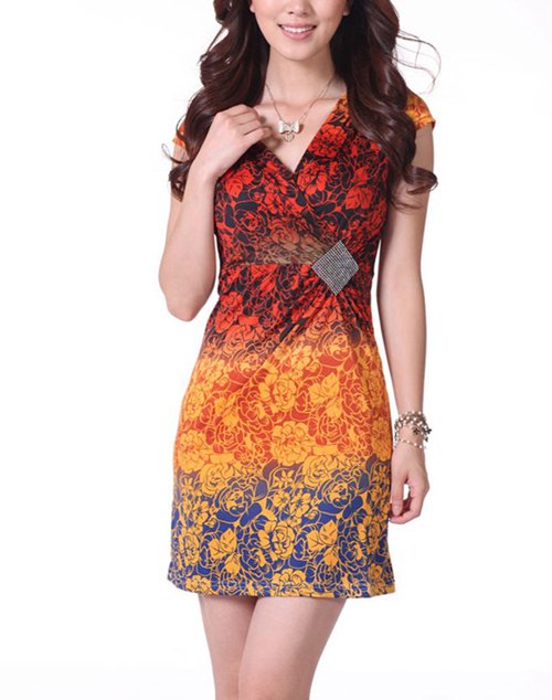 Free shipping-New Arrival !women dresses  fashion designed S~XL Milk Casein Silk Material V-nack ladies' garment