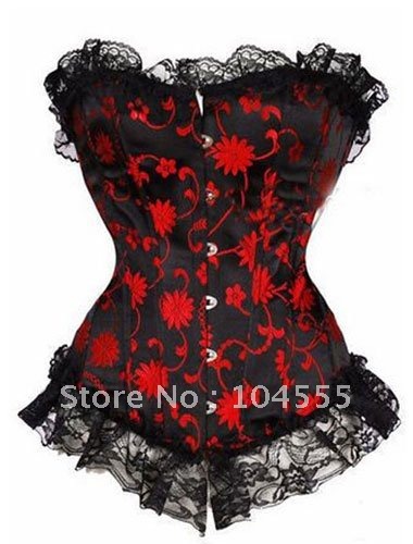 Free Shipping New Arrival Women's Corsets and Bustiers Sexy Lace Red Noble Printing Black Allure Corset