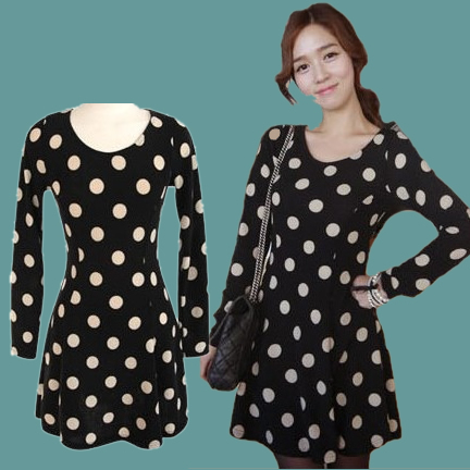 Free shipping  new arrival women's fashion  elegant big polka dot slim basic long-sleeve dress #TB303