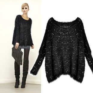Free Shipping New Arrival Women's Fashion Pullover Knitted Sweater, Lady's Paillette Clothes, Bat-Wing Sleeve Good Quality ED-14
