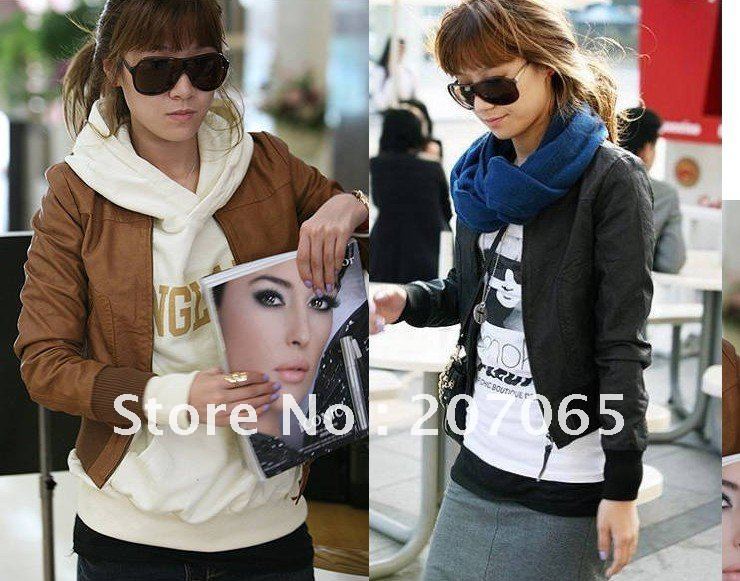 Free shipping New Arrival Women's Faux Leather Jacket,PU Lapel Coat,Outerwear 2 colour