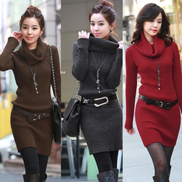 Free Shipping New Arrival Women's Hot Style long Sweater dress, ladies' sweater , thicken sweater 4 color,belt as gift