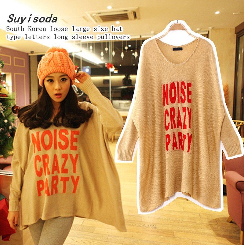 free shipping new arrival women's loose large size batwing long sleeve letters pullovers and sweater coat