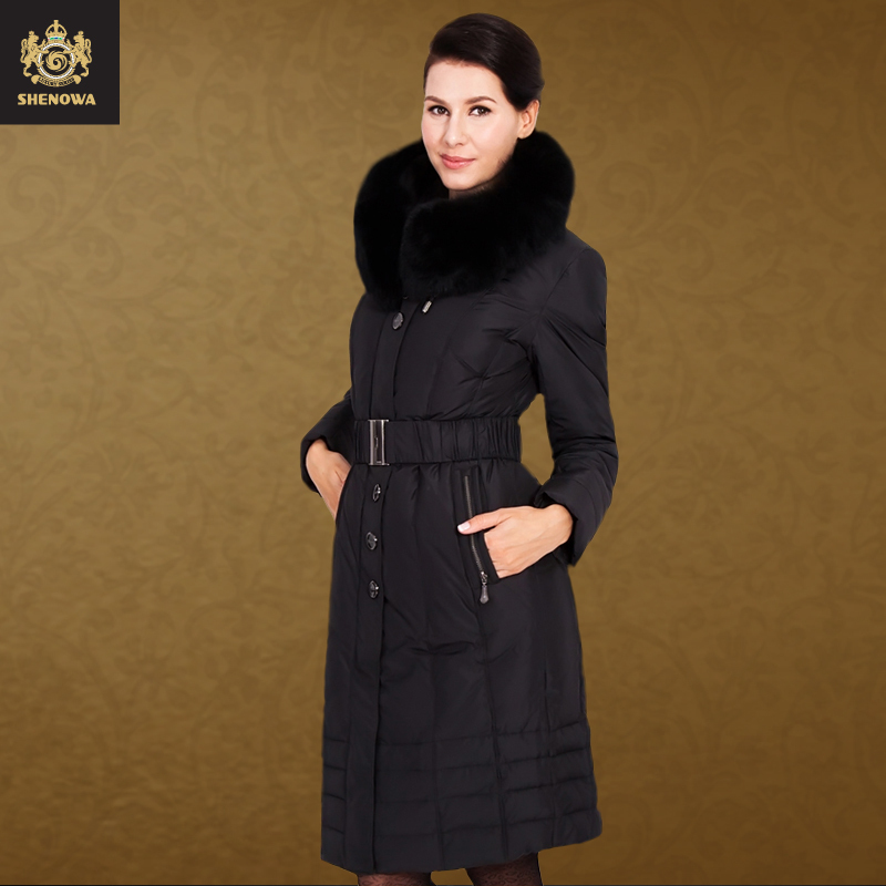Free shipping New arrival Women's luxury fox fur large fur collar down coat fashion belt slim medium-long down coat