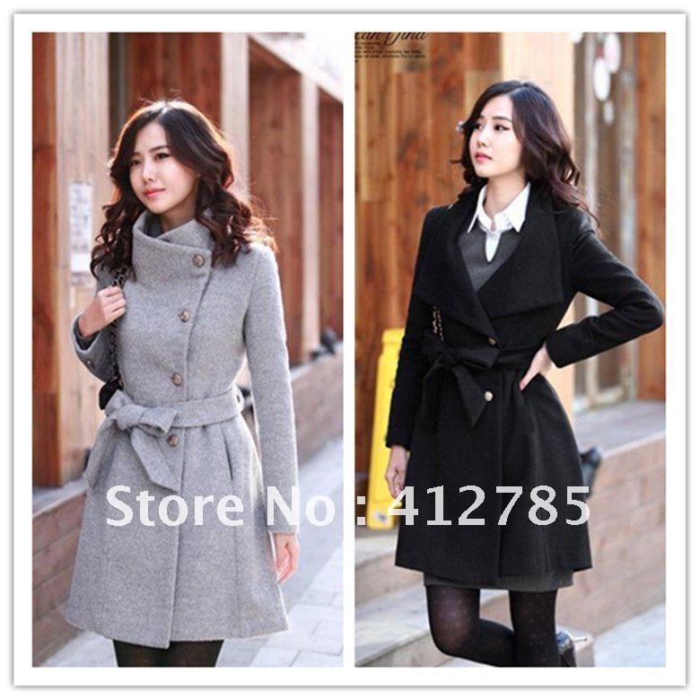 Free Shipping New Arrival Women's Slim Fit OL Wool Coat Dual-Purpose Collar Ladies Trench Overcoat, F1005