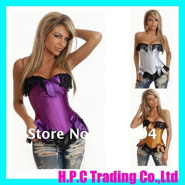 Free Shipping,New Arrival Womens Corset Sexy Underwear Lingerie Fashion Top + G-String 3 Colors Wholesale