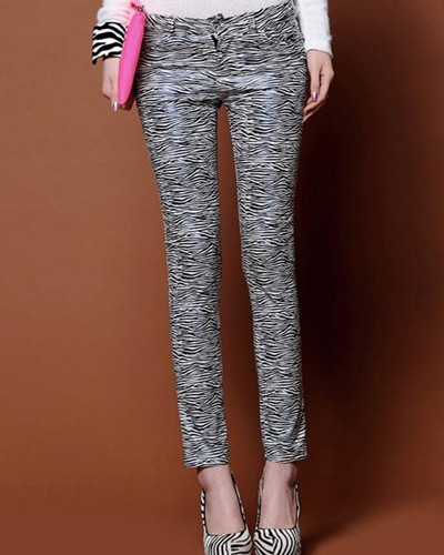 Free Shipping New Arrivals Fashion Zebra Printed Leggings Faux Leather Pants Skinny Women's Tights