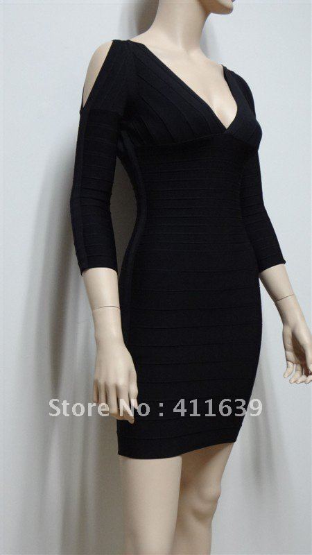 Free Shipping New arrivals Sexy Ladies' Bodycon Bandage Dress H1027 Black Long Sleeve Cocktail Dress