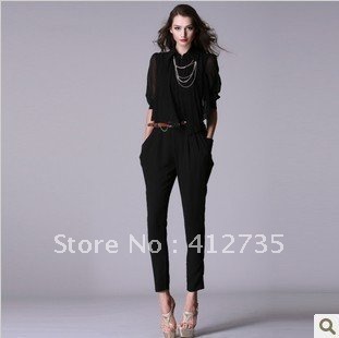 Free Shipping! New Arrive Fashion Slim Chiffon Harem Pants Jumpsuits/Include Necklace And Belt