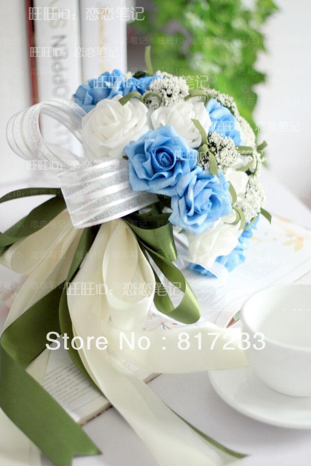 Free Shipping New Arriveal Beautiful Blue Rose Bridal Bouquets for Wedding Wedding Bouque PE Flower Bouquet 4 color >>654777f